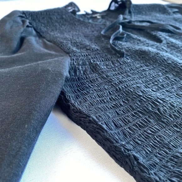 J CREW BLACK SMOCKED V-NECK LONG SLEEVES TIERED MAXI DRESS - 2 - Picture 8 of 11